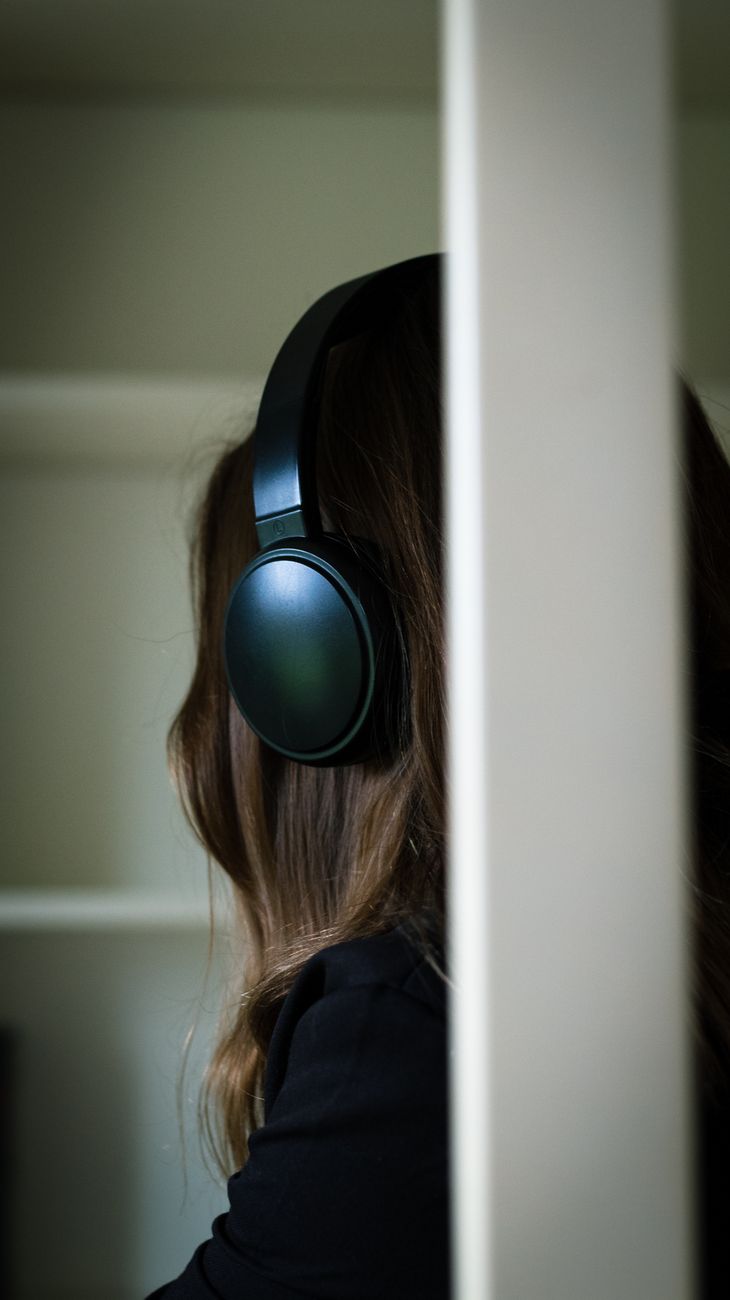 brunette in headphones